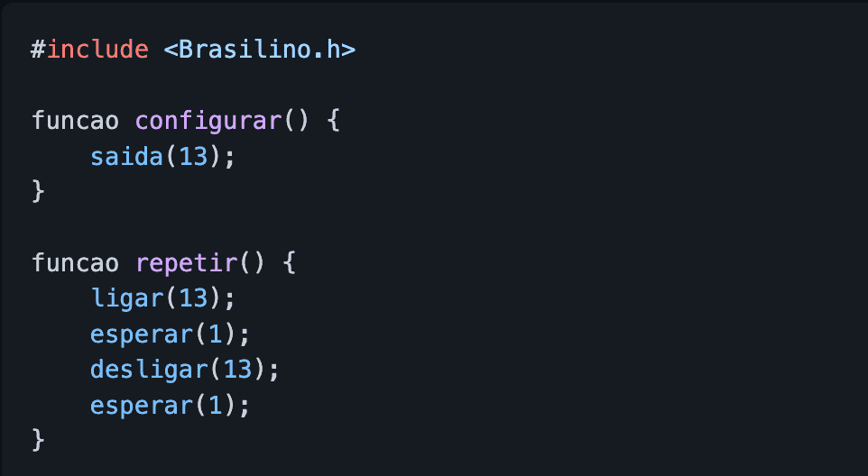 Brasilino, Arduino commands in Portuguese